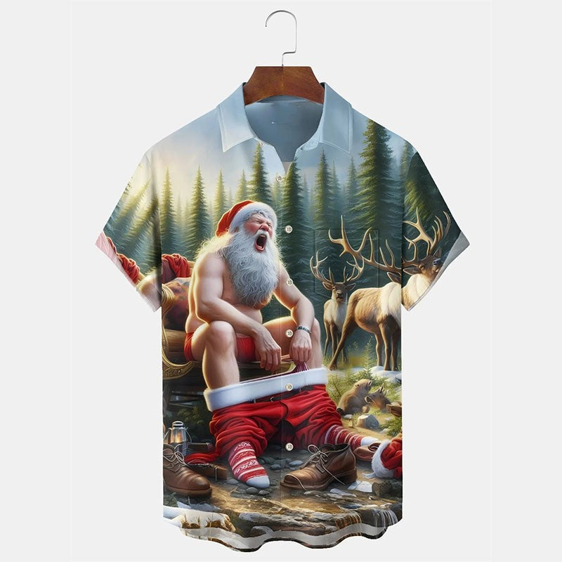 Christmas Humorous Funny Santa Claus Shirt For Men 3D Print Hip Hop Music Button Shirts Beer Party Fun Xmas Hawaii Shirt 2026