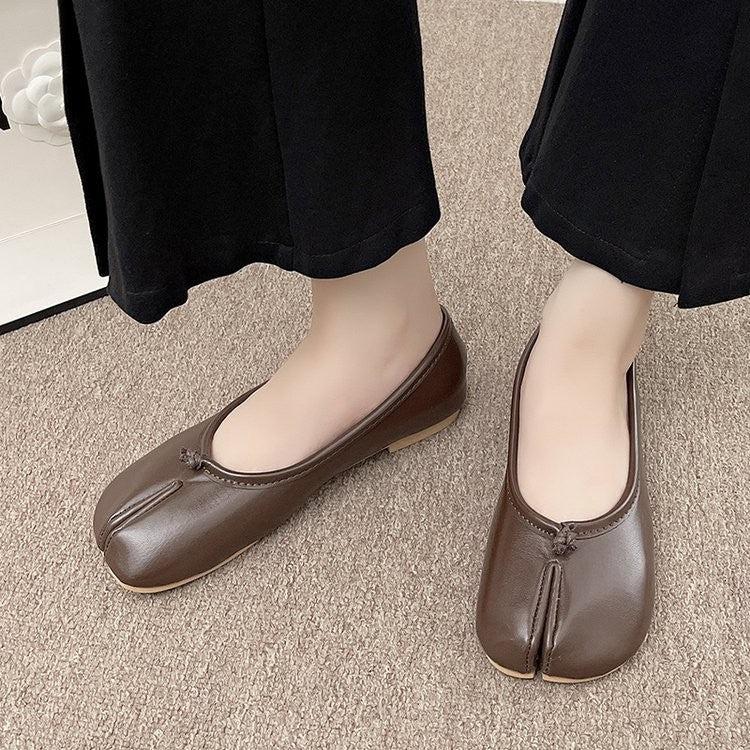 Japanese Style Tabi Ninja Shoes Women Cozy Leather Flats Split Hoof Toe Loafers Femme Mary Jeans Mocasines Ladies Ballerina Shoe