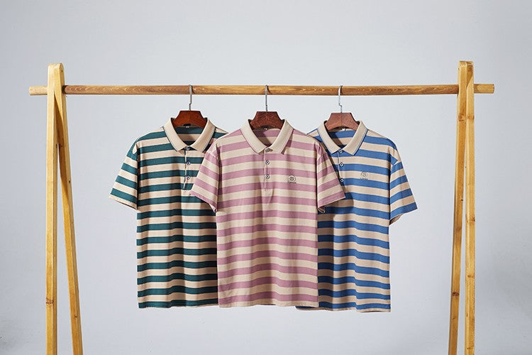 High End Design Men's Polo Shirt Striped Letter Print Short Sleeve Lapel T-Shirt Summer New Business Versatile Casual Men's Wear