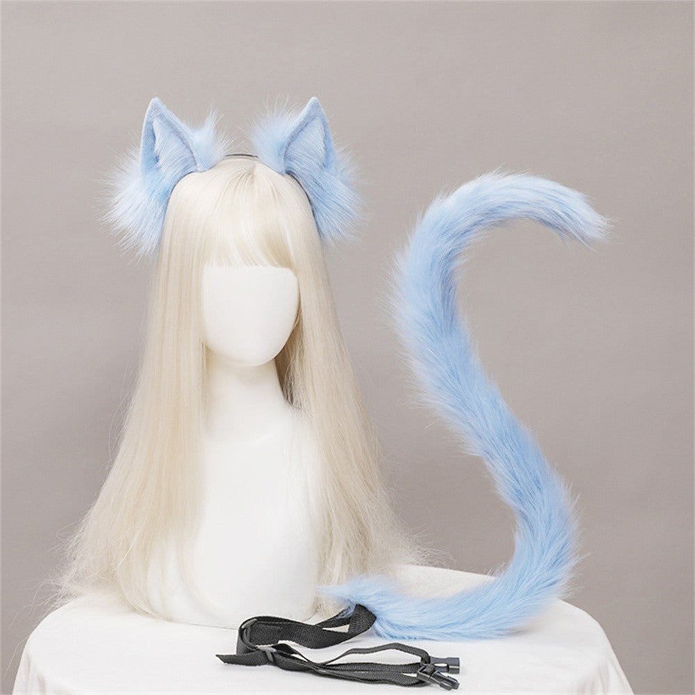 2Pcs/set Plush Cat Ears Tail Set Realistic Lolita Headband Cat Tail Cosplay Props Hand-made Simulation Animal Ears