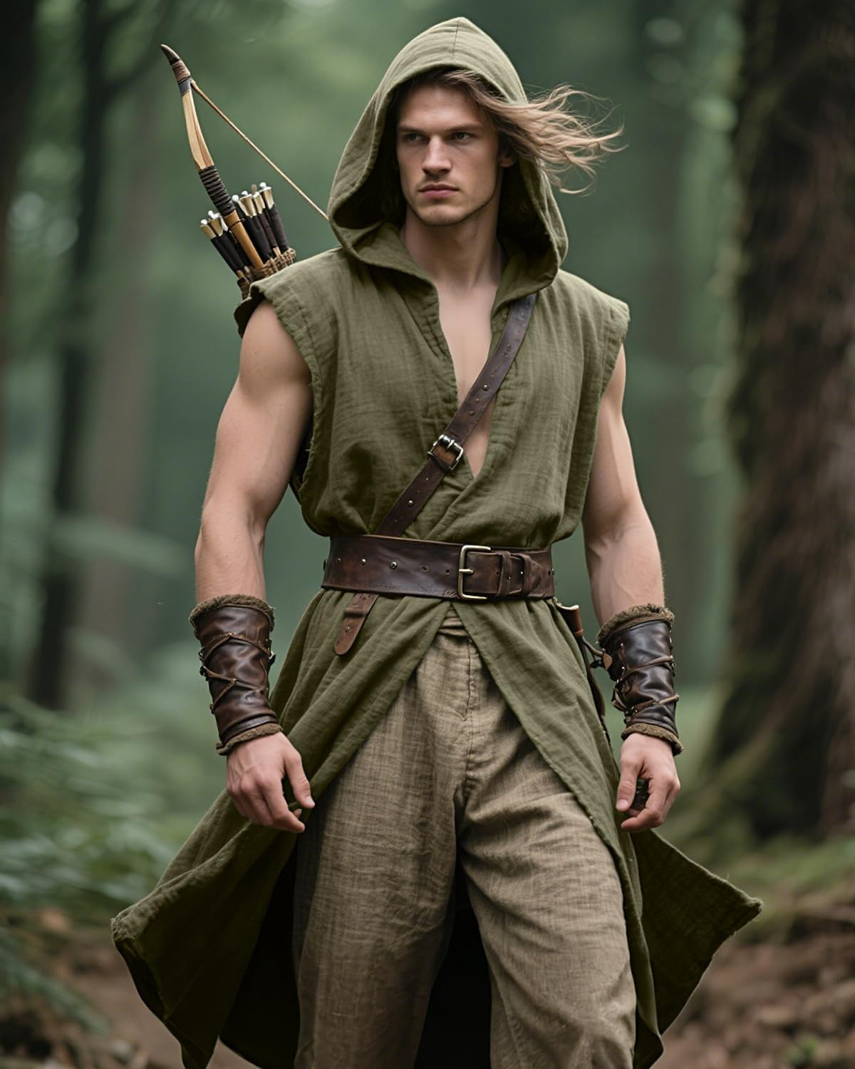 Men's Medieval Hooded Surcoat Renaissance Tabard Sleeveless Tunic Cloak Viking Costume Holloween Assassin Cosplay