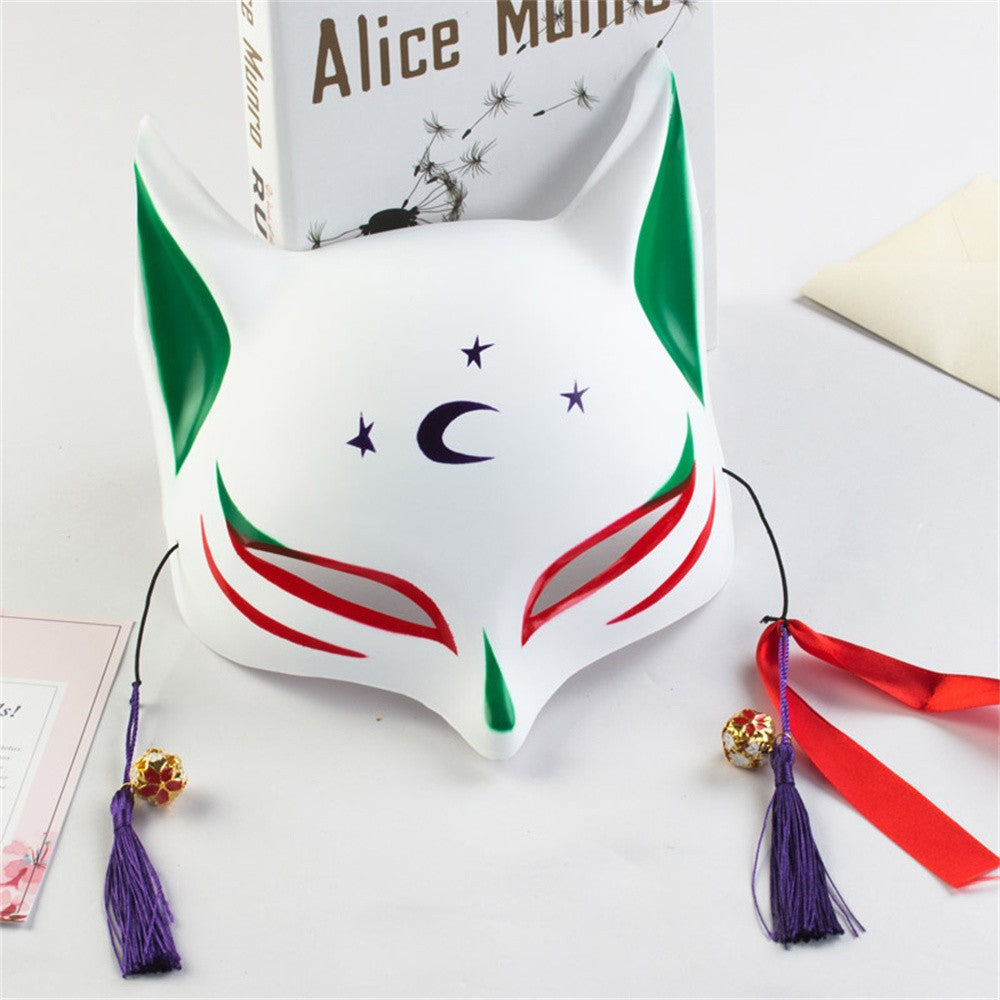 New Fashion Anime Fox Mask Hand-Painted Half Face Cat Mask With Tassels Bell Halloween Masquerade Party Festival Cosplay Gift