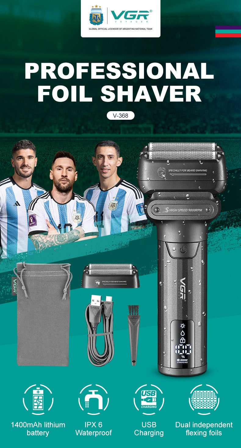 VGR Shaver Professional Beard Trimmer Waterproof Razor 9000 RPM Electric Shaving Machine Reciprocating LED Shaver for Men V-368