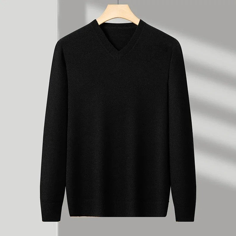 Animal Game Autumn Men's V Neck Pullover Sweaters Solid Color Casual Sweater Long Sleeve Men's Basic Underwear Trend Outerwear