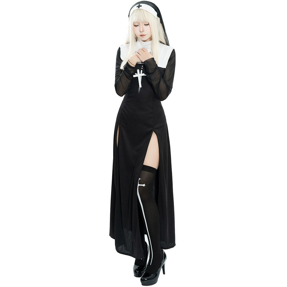 Halloween Cute Female Anime Nun Costume Role Play Performance Clothes Sexy Ladies Sister Performance Fancy Dress