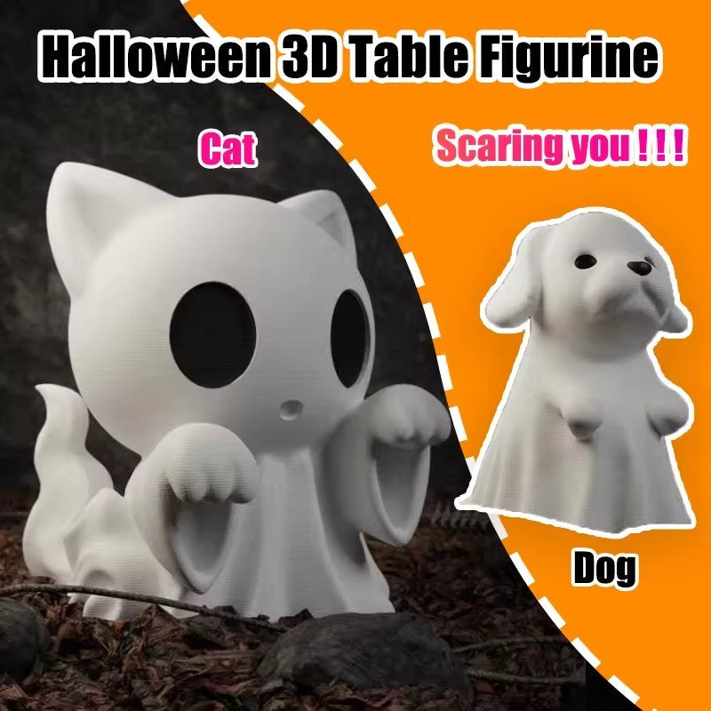Halloween Kitten Ghost Statue – 3D Printed Cute Puppy Desktop Decor, Funny Middle Finger Ghost Ornament for Spooky Displays