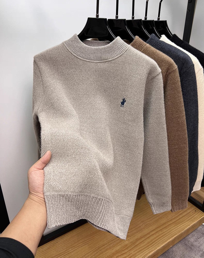 High end brand velvet sweater men's new designer fashion exquisite pony embroidery winter thick warm round neck knitted pullover