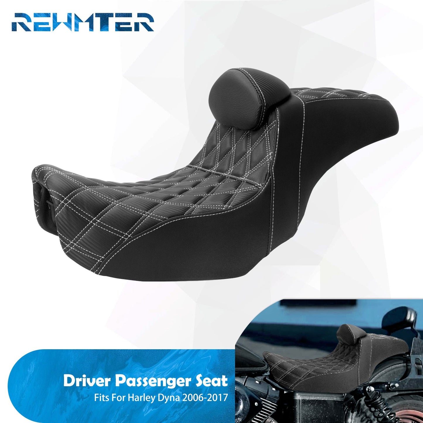 Assento de passageiro com encosto para motocicleta, banco duplo com almofadas para Harley Dyna Fat Bob Low Rider FXDL FLD 2006-2017
