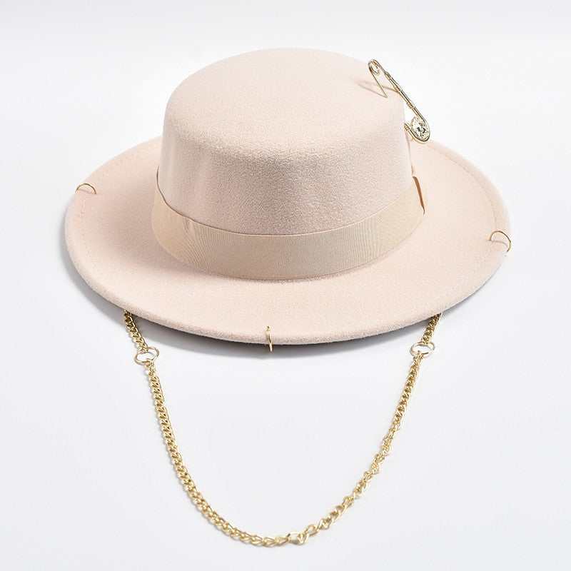 Novo Design de Moda Chapéu Fedora Para Mulheres Homens Corrente de Metal Decorativo Chapéu Jazz Festa Igreja Bonés