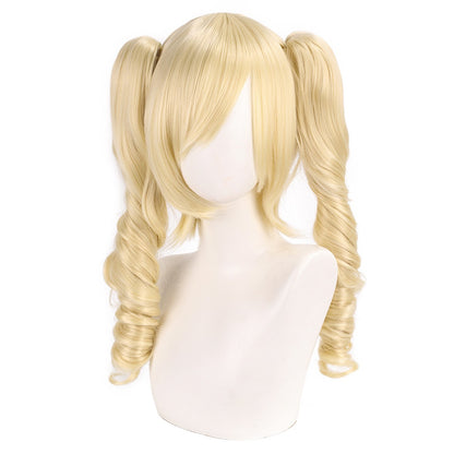 Peruca de cosplay com rabo de cavalo duplo inspirado em personagem de raposa sintética, topo do couro cabeludo, cauda de lobo, toca de louva-a-deus, cabelo para festa à fantasia de anime