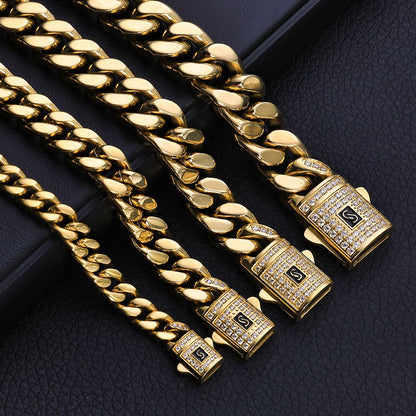 Pulseira ESKEEM Hip Hop Monaco PVD Banhado a Ouro 14k Correntes Miami Cuban Link 6/9/11/13MM Aço Inoxidável para Mulheres e Homens