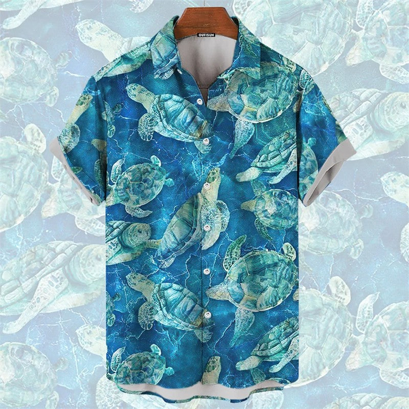 Men's Shirts Hawaii Sea Animal Print Tops 2024 New Summer Oversized T-shirt Women Whales Turtl Graphic Short-Sleeved Unisex Tops