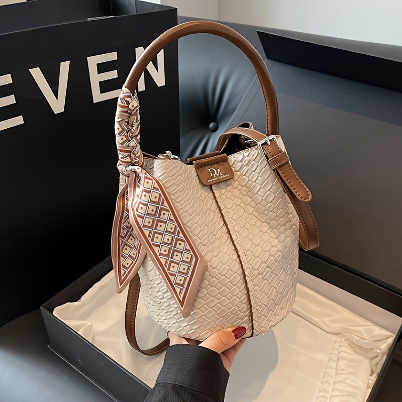 Women's Woven Bucket Bag.Deep Brown/Beige/Green/Black.Detachable Strap,Durable & Easy Clean.For Travel & Formal Events.Shop Now!