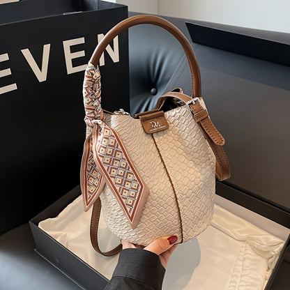 Women's Woven Bucket Bag.Deep Brown/Beige/Green/Black.Detachable Strap,Durable & Easy Clean.For Travel & Formal Events.Shop Now!