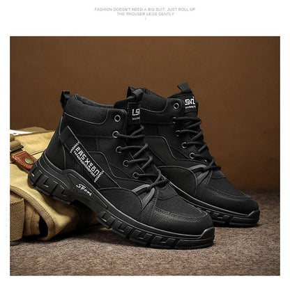 2025 new men's retro high top work boots, anti slip and durable hiking shoes, comfortable tactical desert outdoor men's shoes