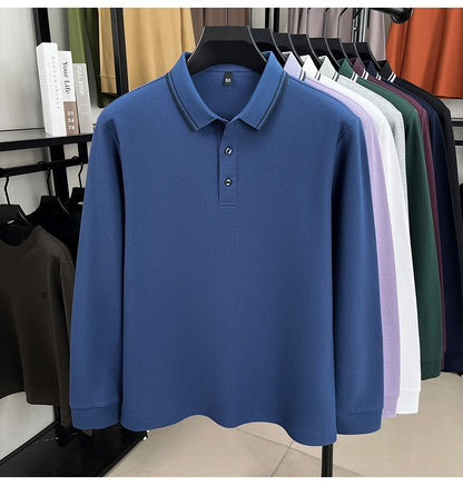 100% pure cotton high-quality brand men's long sleeve polo shirt autumn fashion striped original design golf top casual T-shirt