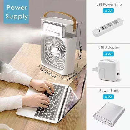 Portable 3 in 1 Air Conditioner Fan USB Plug with 3 Spray Speeds Electric Small Air Cooler LED Night Light Humidifier for Home