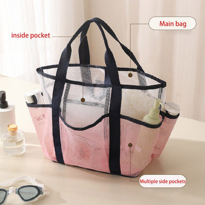 Multi Pocket Mesh Beach Bag Fitness Sports Storage Bag Seaside Swimsuit Bag Large Capacity Tote Bag Portable Toiletry Organizer