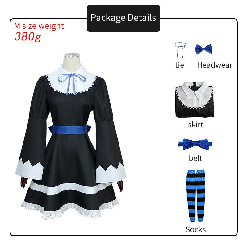Anime Panty & Stocking with Garterbelt Younger Sister Anarchy Stocking Cosplay Costume Gothic Maid Lolita Dress Wig Long Socks
