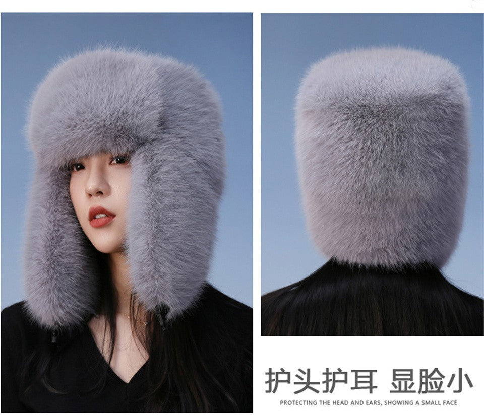 Fluffy Imitation Mink Fur Bomber Hats Women's Autumn and Winter Korean Version Plush Hat Female Ins Blogger Cycling Cold Hat