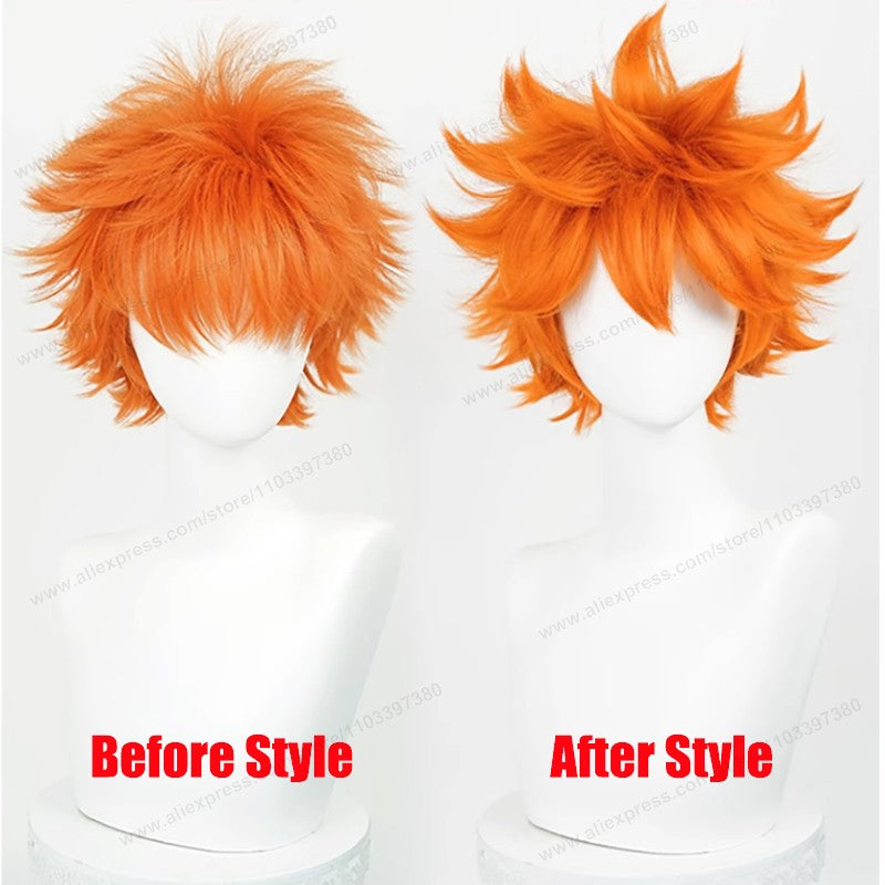 Peruca de Cosplay Hinata Shoyo 26cm Curta Cabelo Laranja Anime Shoyo Hinata Perucas Sintéticas Resistentes ao Calor