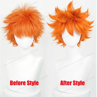 Peruca de Cosplay Hinata Shoyo 26cm Curta Cabelo Laranja Anime Shoyo Hinata Perucas Sintéticas Resistentes ao Calor