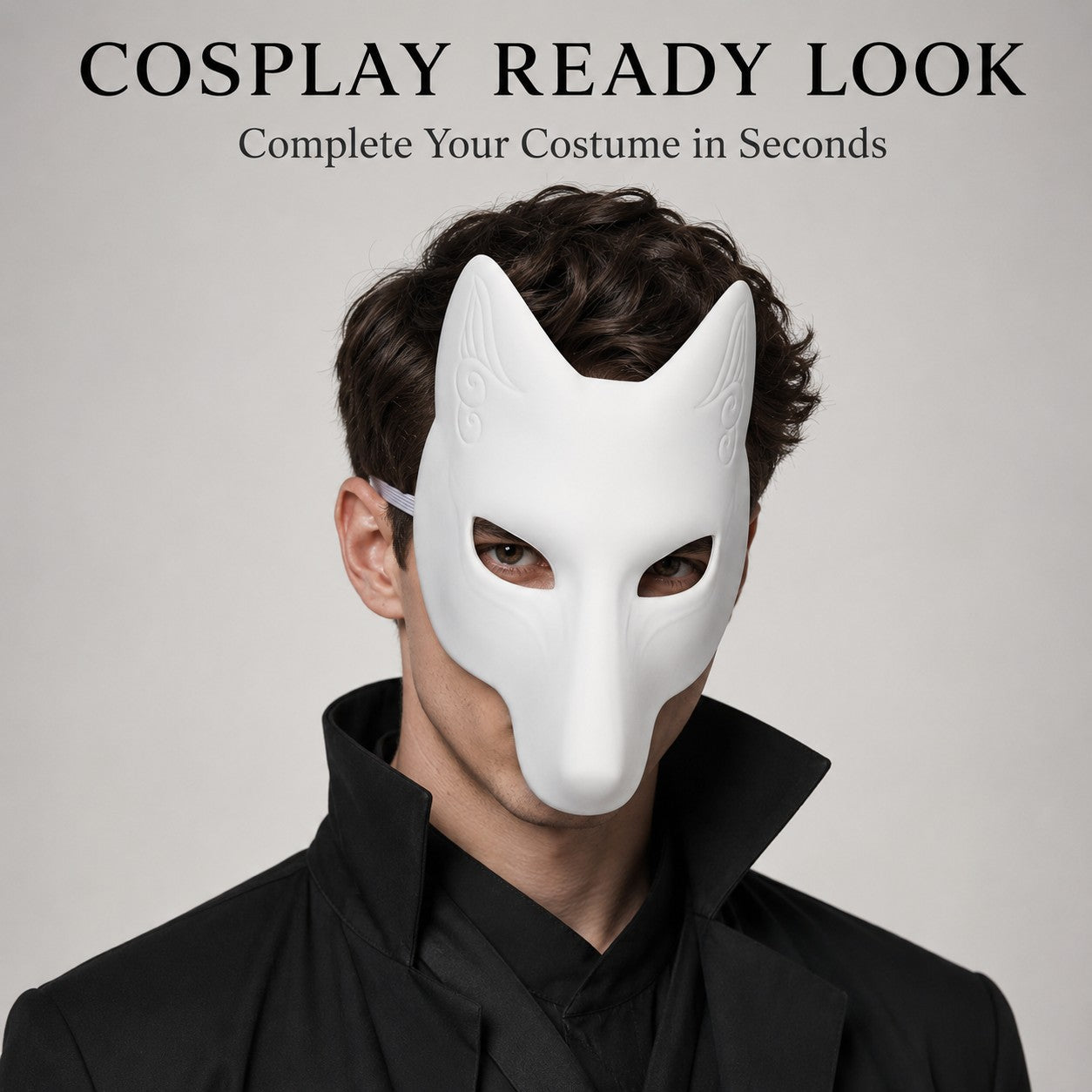 DIY White Fox Mask Paintable Kitsune Cosplay Half Face Mask, Blank Anime Fox Mask for Halloween Party Masquerade Stage Prop