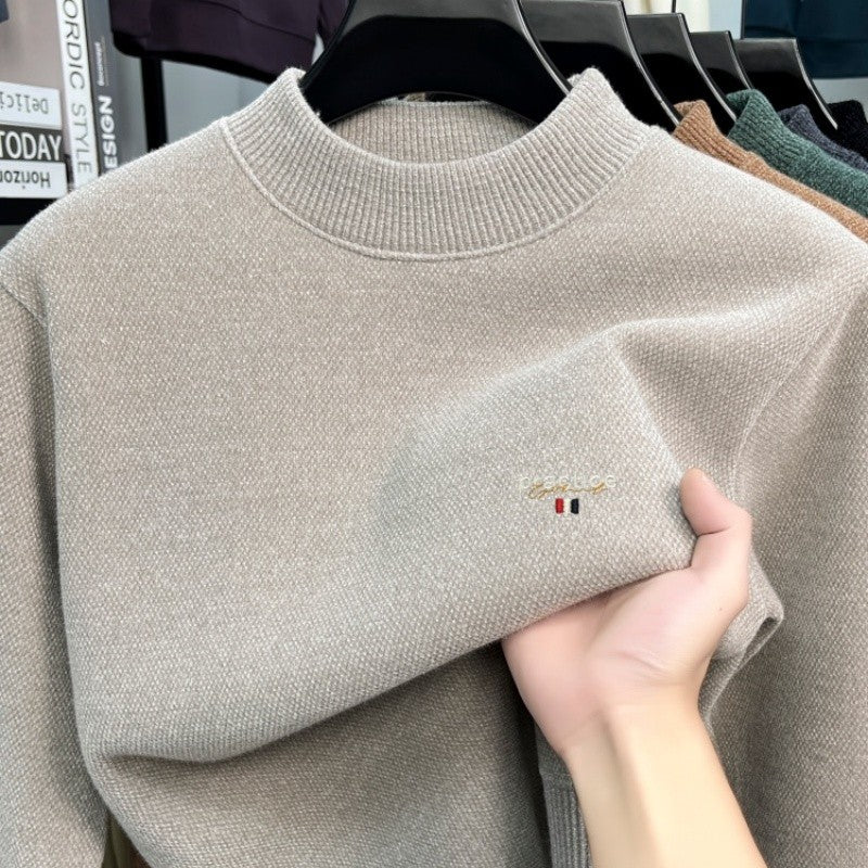 High quality plush thick men's sweater fashion brand letter embroidery winter warm round neck Korean casual knitted pullover