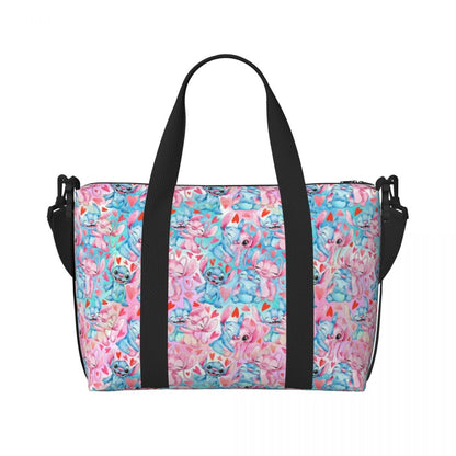 Custom Large SLilo And Stitch Cartoon Tote Bag Women Anime Shopping Shoulder Beach Gym Travel Bag