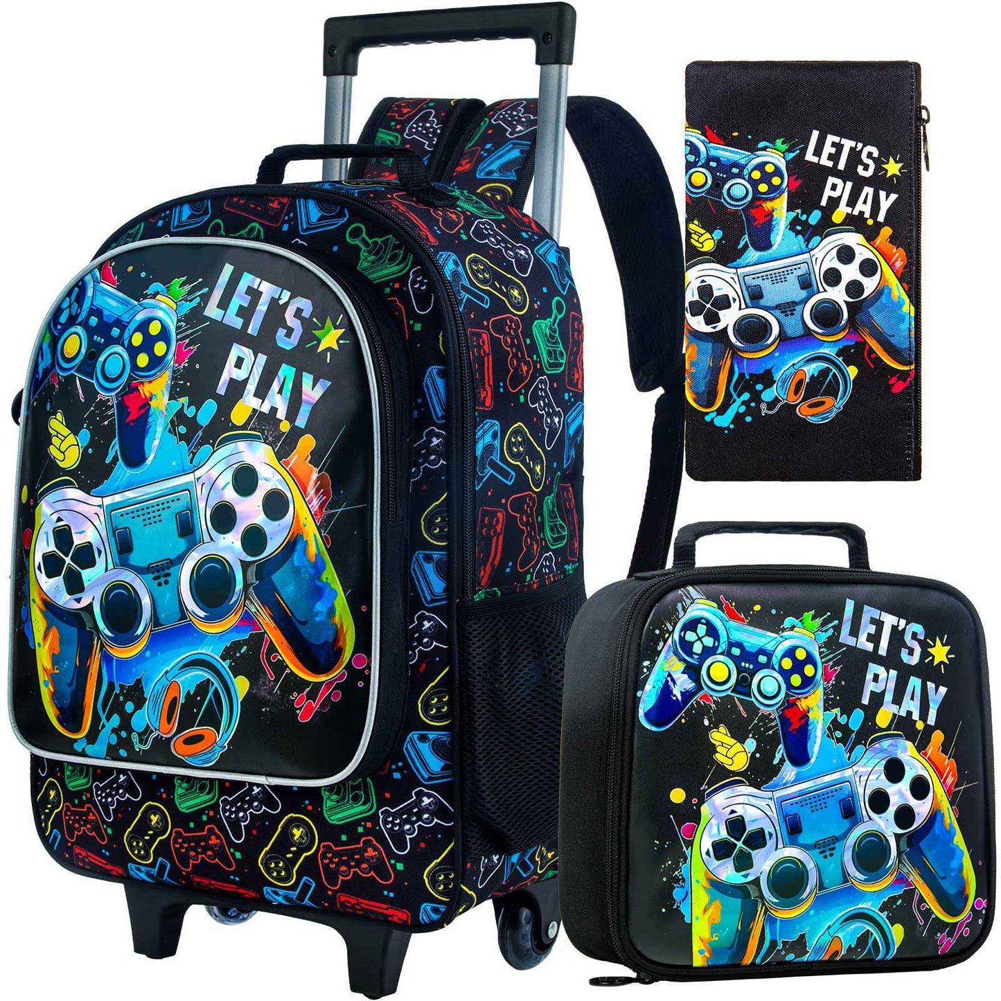 Rolling Backpack for Boys, Kids Roller Wheels School Bookbag with Lunch Bag, Wheeled .?School Bag for Children