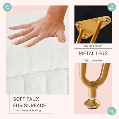 JHK Faux Fur Living Room Hidden Storage Stools & Ottomans Padded Makeup with 4 Metal Legs Anti-Slip Adjustable Feet for Home