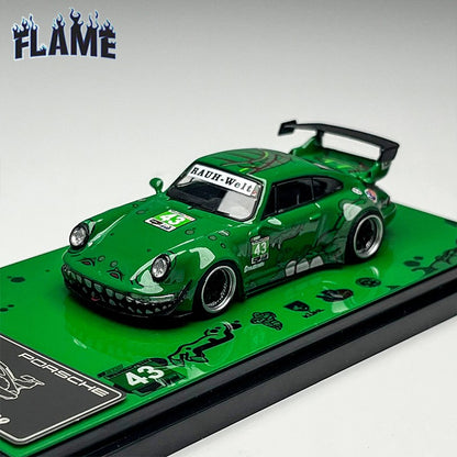 In-Stock Flame 1:64 Rwb 993 964 Pink/Green Dinosaur Paint Simulation Alloy Miniature Die-Cast Car Model Custom Children Toy Gift