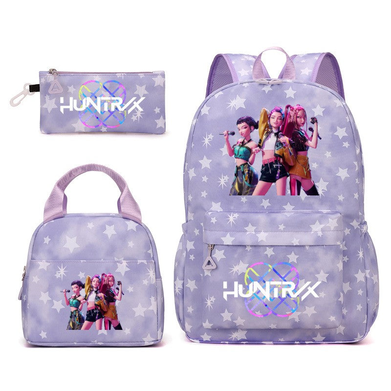 3pçs Mochilas K-pop Demon Hunters Desenho Animado Anime Escolar com Lancheira Mochilas Infantis Impermeáveis Presentes para Aluno