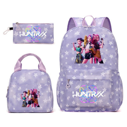 3pçs Mochilas K-pop Demon Hunters Desenho Animado Anime Escolar com Lancheira Mochilas Infantis Impermeáveis Presentes para Aluno