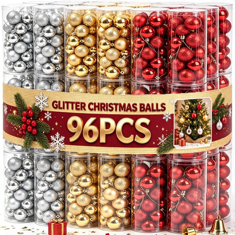 Mini Red Christmas Baubles Gloss Matte Glitter Hanging Balls Ornaments for Xmas Tree Home Winter New Year Holiday Party Decor
