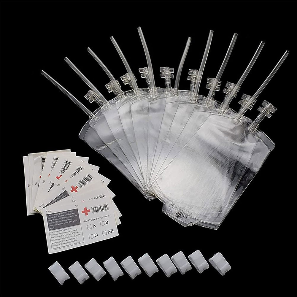60-10PCS Empty Blood Bags Energy Drinks for Halloween Zombie Vampire Costume Props Nurse Graduation Theme Party Favors Drink Pou