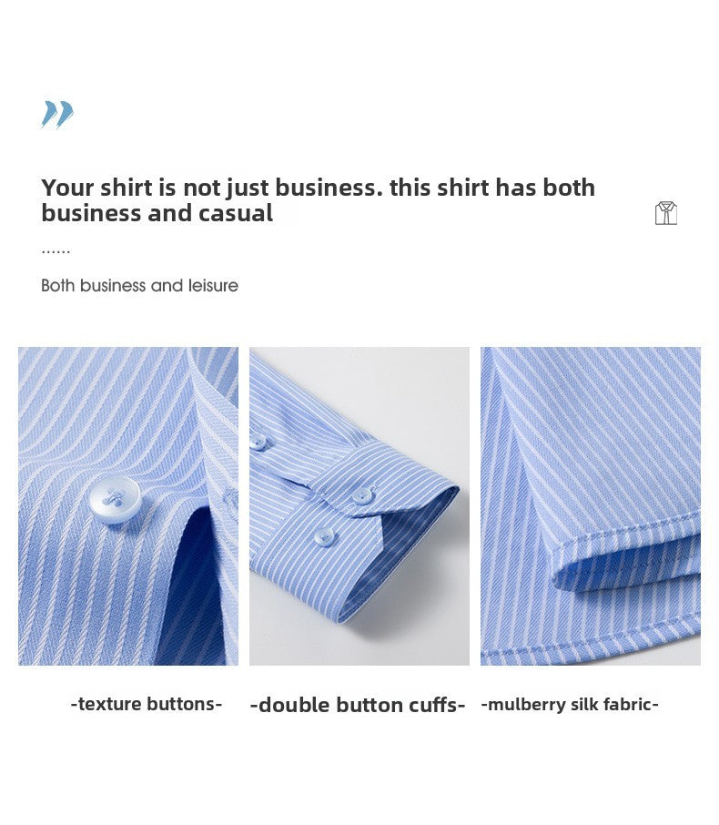 High End Mulberry Silk Soft Anti-wrinkle New Stripped Slim Fit Brand Men Shirts Designer Long Sleeve Business Casual Tops 2025