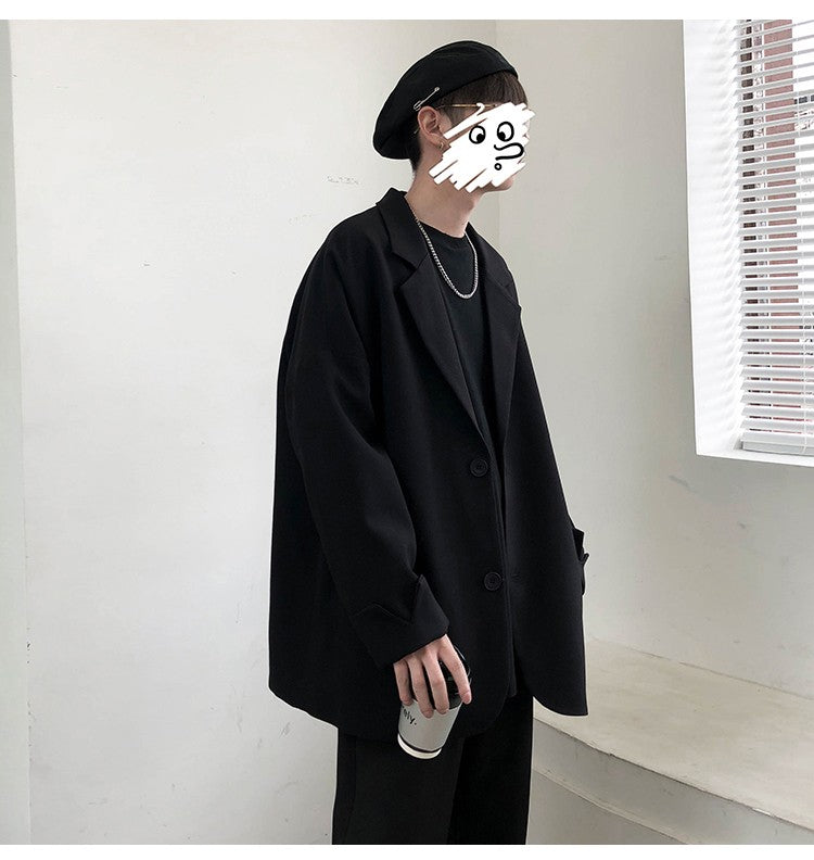 Autumn Men's Casual Solid Color Blazer Korean Style Business Single Trendy Oversize Business Suit Jackets Retro Daily Streetwear