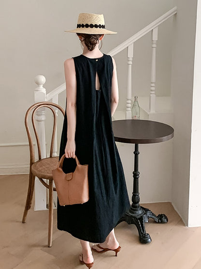 NYFS 2025 Summer New Korea Woman Dress Vestidos Robe Elbise Loose Plus Size Solid Sleeveless Backless Long Dress L-4XL