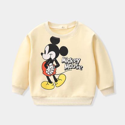 Disney Mickey Children' Tracksuit Cartoon Fashion Loose Baby Girl Boy Long Sleeve Crewneck Hoodies + Pants Two Piece Set Clothes
