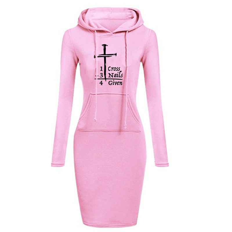 Women Fashion Sweater Dress Autumn and Winter Long Sleeve Hoodie Dress Solid Color Slim Fit Pullovers Sweatshirt Dress