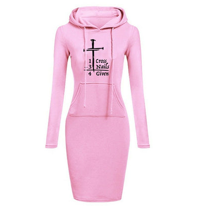 Women Fashion Sweater Dress Autumn and Winter Long Sleeve Hoodie Dress Solid Color Slim Fit Pullovers Sweatshirt Dress