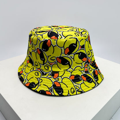 New Unisex Print Yellow Duck Bucket Hats Sunshade Double Sided Wearable Fashion Cute Casual Fisherman Caps Versatile Cartoon ins