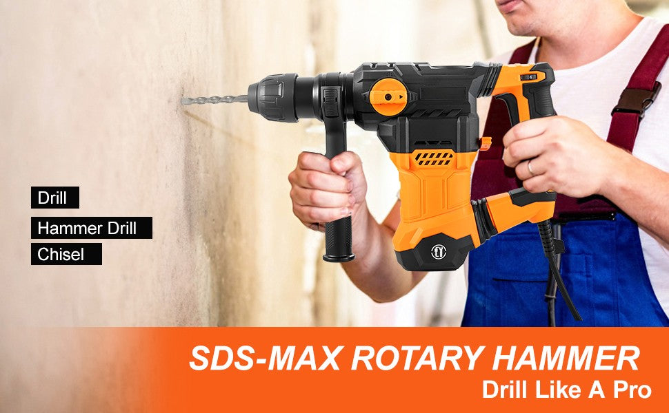 Furadeira de Impacto Rotativa SucceBuy 1500W Max. Perfuração 32mm 4 Modos Mais Disjuntor de Concreto de Metal para Demolição com Fio