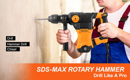 Furadeira de Impacto Rotativa SucceBuy 1500W Max. Perfuração 32mm 4 Modos Mais Disjuntor de Concreto de Metal para Demolição com Fio