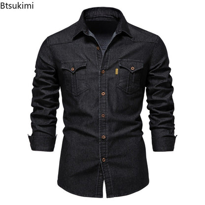 Spring Autumn New Men's Denim Shirts Fashion Casual Long Sleeve High Quality Cotton Shirt Jackets Vintage Slim Male Jean Shirts