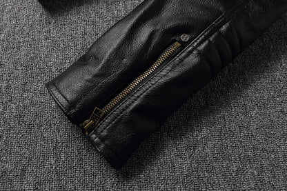 Men's Spring Original Leather Motorcycle Jacket 2025 Skull Embroidery Top Layer Cowhide Clothing Slim Fit Black Slim Male Coat