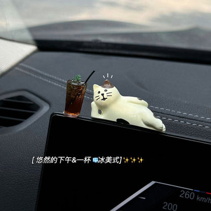 Cute Healing Kitten Ornaments For Car Dashboard Resin Cat Figure Car Interior Decorative Cat Ornament Vehicle Accessories