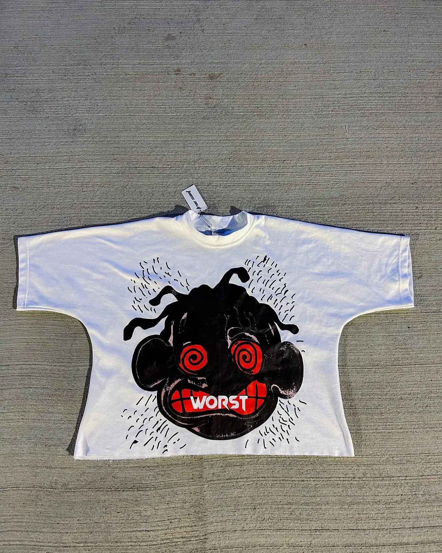 American Hip-hop Anime Print Oversized T-shirt Men Retro Trendy Streetwear Top Pure Cotton Round Neck Casual Loose Short Sleeves