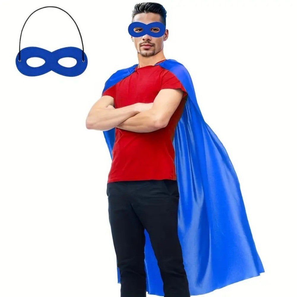 2Pcs/Set Solid Color Adult Superhero Cape with Eye Mask Cosplay Costume Long Cape Halloween Superhero Cloak Clothing Props